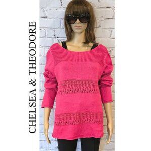Chelsea & Theodore, Hot pink open knit sweater